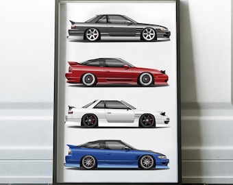 Silvia S13, 180SX / 240SX, OneVia and Sil80 Drift Cars Print, JDM Poster, Art, Car Art, Cars, Street Drifters