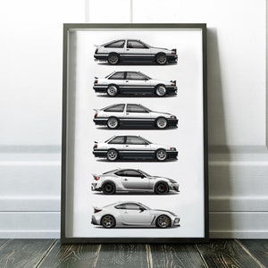 Sprinter Trueno, Corolla Levin AE86 Bodystyle, GT86 & GR86 Print, 4AGE, JDM Poster, Art, Drift Car Art, Cars