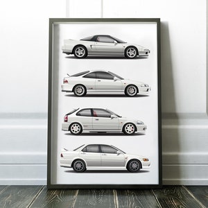 NSX-R (NA1), Integra Type R (DC2), Civic Type R (EK9) and Accord Euro R (CL1) Print, VTEC JDM Poster, Art, Car Art, Cars