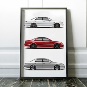 JZX100 Mark 2, Chaser and Cresta Design Print, Toyota Poster, Art, Car Art, Cars, Drift Car, 1JZGTE
