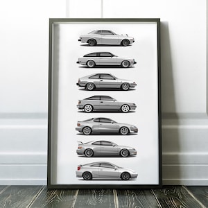 Celica Generation Print, A20, A40, A60, ST165, ST185, ST205, T230, TRD JDM Poster, Japanese Sports Cars, Art, Car Art