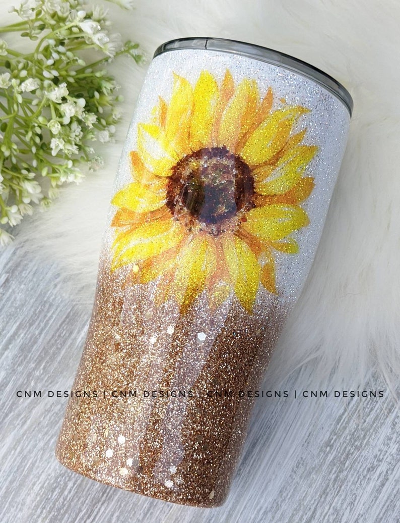 Stunning Sunflower & Glitter Personalized Glitter Dipped Etsy
