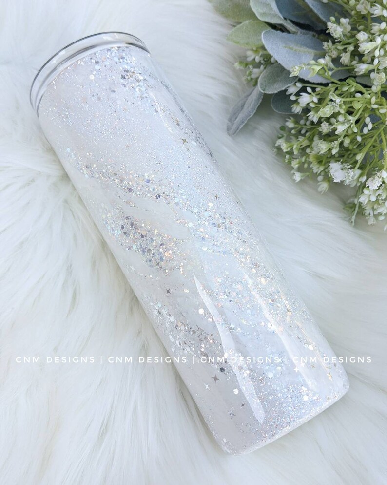 White Glitter Swirl Tumbler White on White Bridal Gifts Etsy