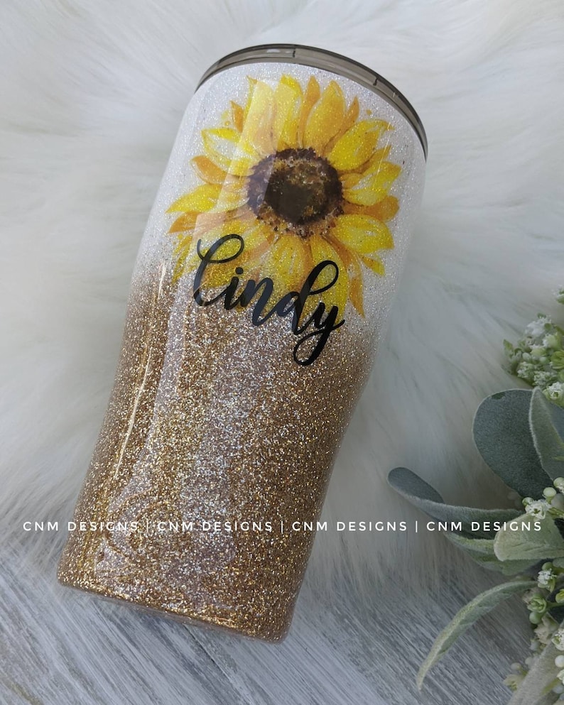 Stunning Sunflower & Glitter Personalized Glitter Dipped Etsy