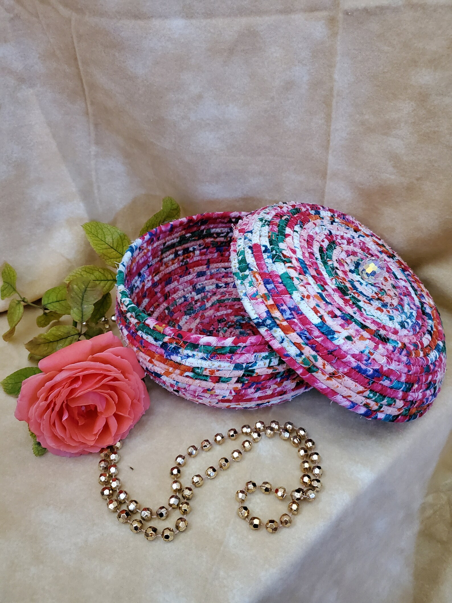 Handmade Rope Covered Lidded Basket Etsy