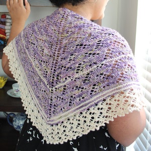 Knit Vintage Tea Shoppe Shawl Pattern: Spring, Crescent, Top Down, Lace, Stripes, for Wedding