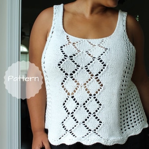 Knit Love Note Tank: Scallop Edging, Lace, Lozenge Pattern, Summer/Fall, Intermediate/Adventurous Beginner, Tee