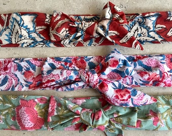 Belt/Headband to tie fabric - Woman - Evasion Cotton - several patterns and colors - 100% cotton hand blockprint india - belt/headband -