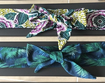 Ceinture/Bandeau tissu - Femme - Evasion Coton - Plusieurs motifs fleuris  et couleurs - 100% coton - accessoire - headband - vert/rose