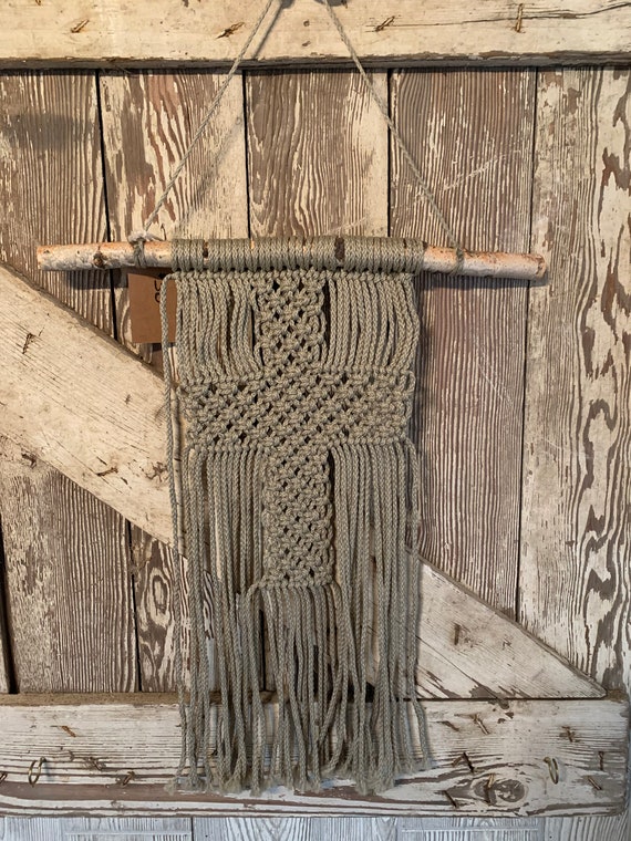 Handmade Macrame Wall Hanging Cross Olive Green