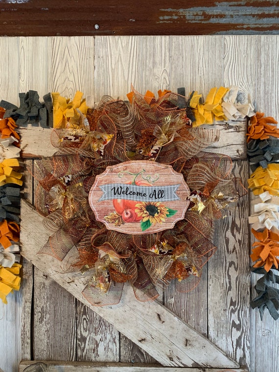 Handmade Welcome All Fall Deco Mesh Wreath