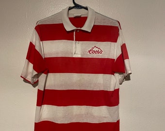 Vintage Red & White Stripe Coors Polo Shirt Size Large