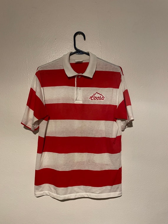 Vintage Red & White Stripe Coors Polo Shirt Size L