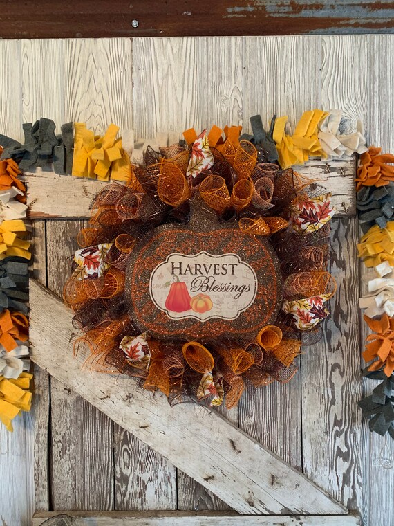 Handmade Harvest Blessings Deco Mesh Wreath