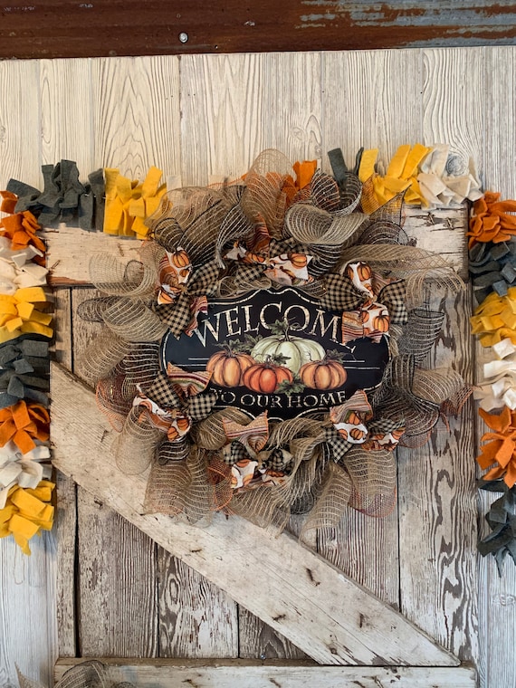 Handmade Welcome to our Home Fall Wreath Pumpkins