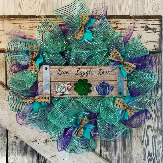 Handmade Live Laugh Love Succulent Summer Wreath