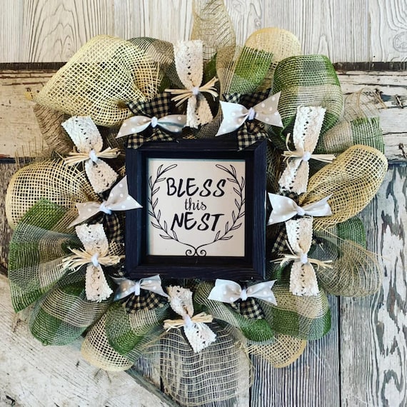 Handmade Farmhouse Rustic Bless This Next Wreath