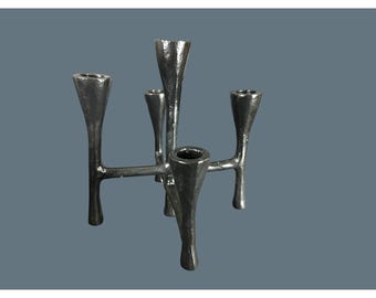 Brutalist Black Metal 5-Arm Candle Holder Sculptural Mid-Century Modern Design