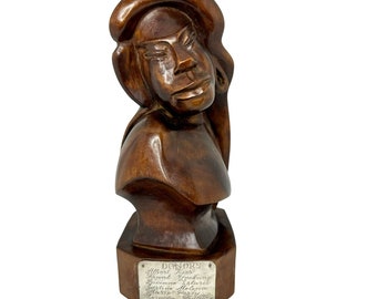 African Carved Bust Portrait Sculpture Wood Statue on Base Donor Award