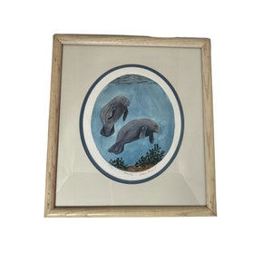 Dianne Krumel Etching Limited Print Hand done Manatees 271/500 No Print the same