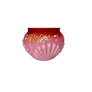 Victorian Pink Satin Glass Shell and Seaweed Pattern enameled Bowl Floral