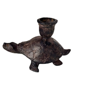 Vintage Cast Iron Turtle-Shaped Candle Holder Primitive Decor Ocean Beach Decor