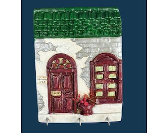 Hand-Painted 3D Miniature House Façade Key Holder Folk Art Wall Decor Charming