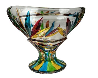 Handmålad flerfärgad glasskål med piedestal Murano-glas med stjärnformad kompottburk, tillverkad i Italien FIRENZE utan topp