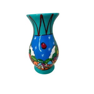 Vintage Storyteller Mexican Folk Art Pottery Vase Hand Painted Clay