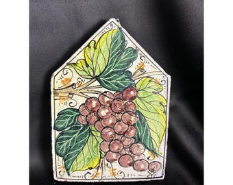 Hand-Painted Italian Ceramic Wall Tile Grapes & Leaves Design for Fortunata