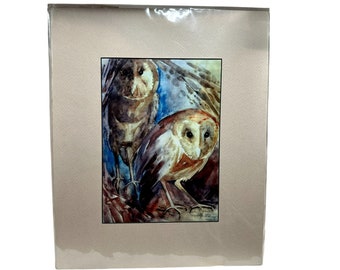 S. Gretchen Norwalk Signed Digital Print New Matted Barn Owls