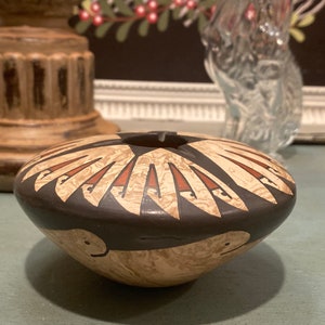 Signed Yoli Rodriguez, turned wood bowl, decorated body