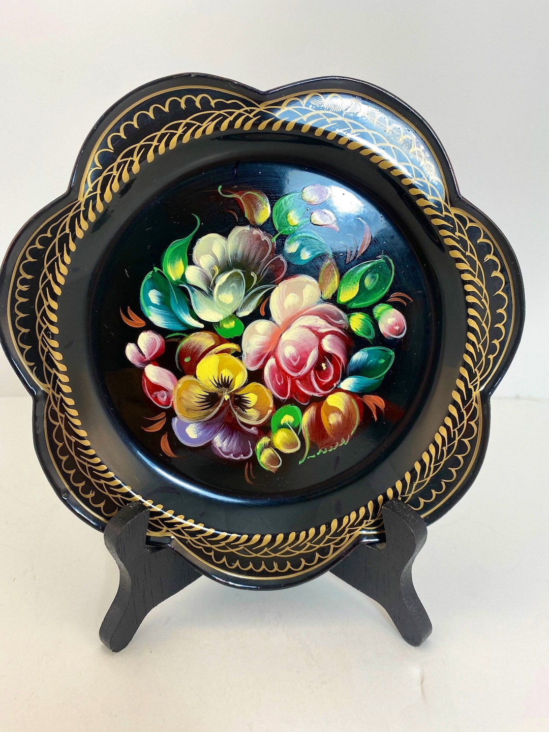 Hand painted in Thailand ハンドペイント 金彩 花文様皿 Beautiful Russian Metal Hand Painted Plate 7” - Etsy