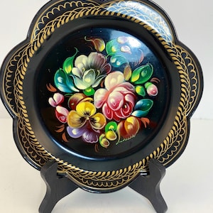 Beautiful Russian Metal Hand Painted Plate 7”