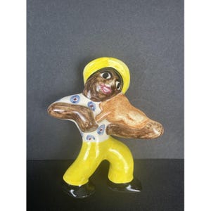 Vtg Colorful Shearwater Art Pottery Black American Man with Fiddle Mississippi