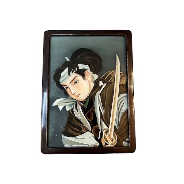 Antique Japanese Reverse Glass Painting Etsy