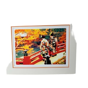 Double Matted Lew Achen Japanese Print San Diego Artist Red Orange Yellow