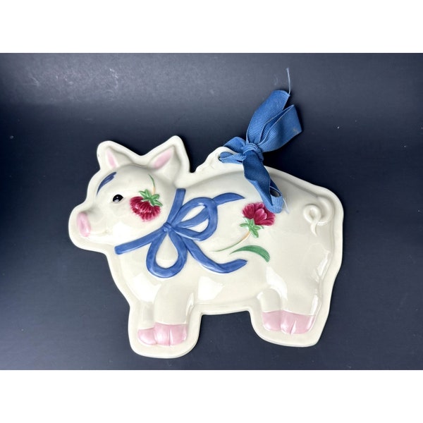 Lenox Pig Cookie Mold Poppies White Porcelain Kitchenware Barnyard Farm Animal