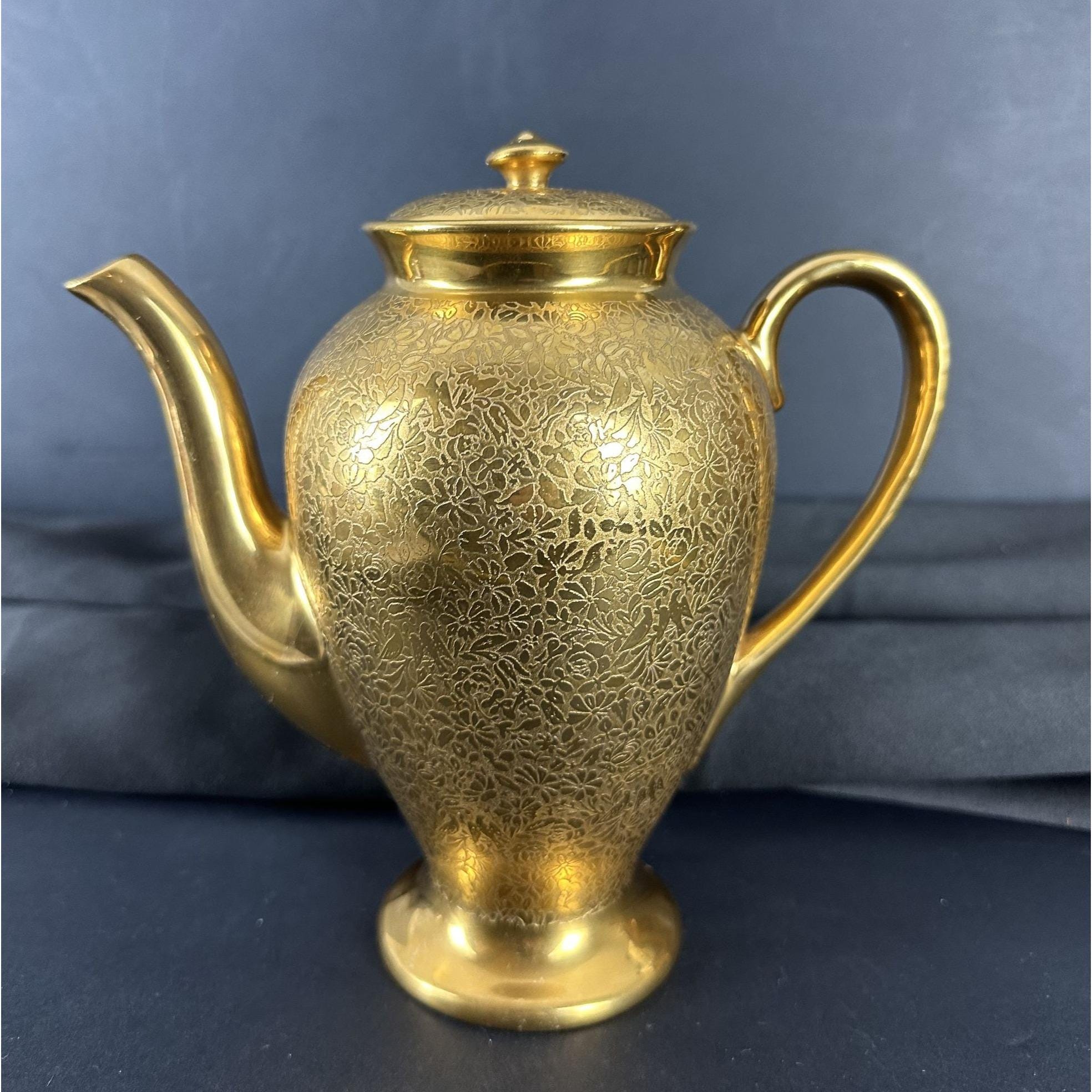 希少 1900年 3面金装飾 GOLDEN TIPS 紅茶 研究書 アンティーク ヴィンテージ ウィーリングゴールド チャイナ WV 花柄エンボス加工