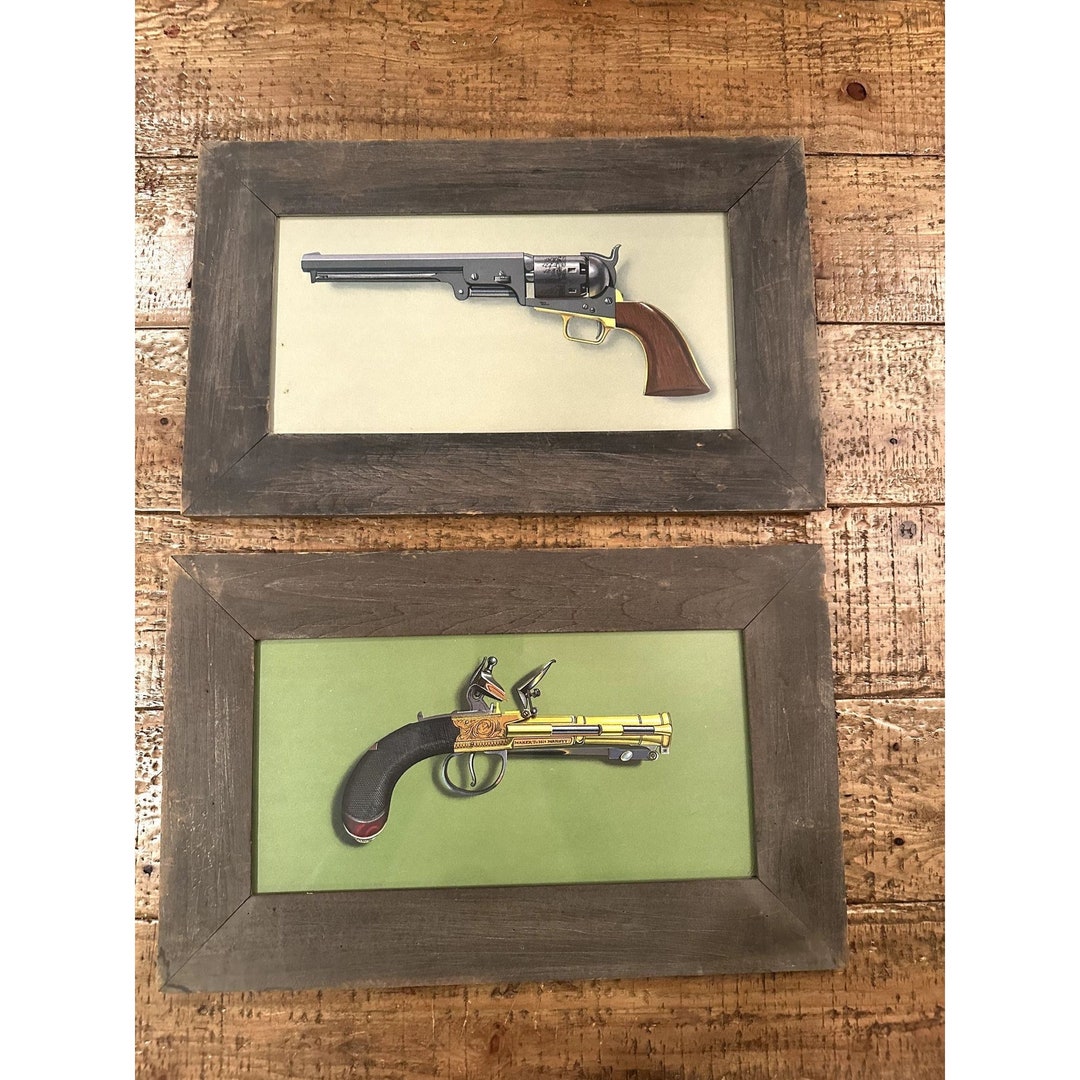 W King Ambler Antique Pistols Custom Styled Wood Frame Prints Study Den