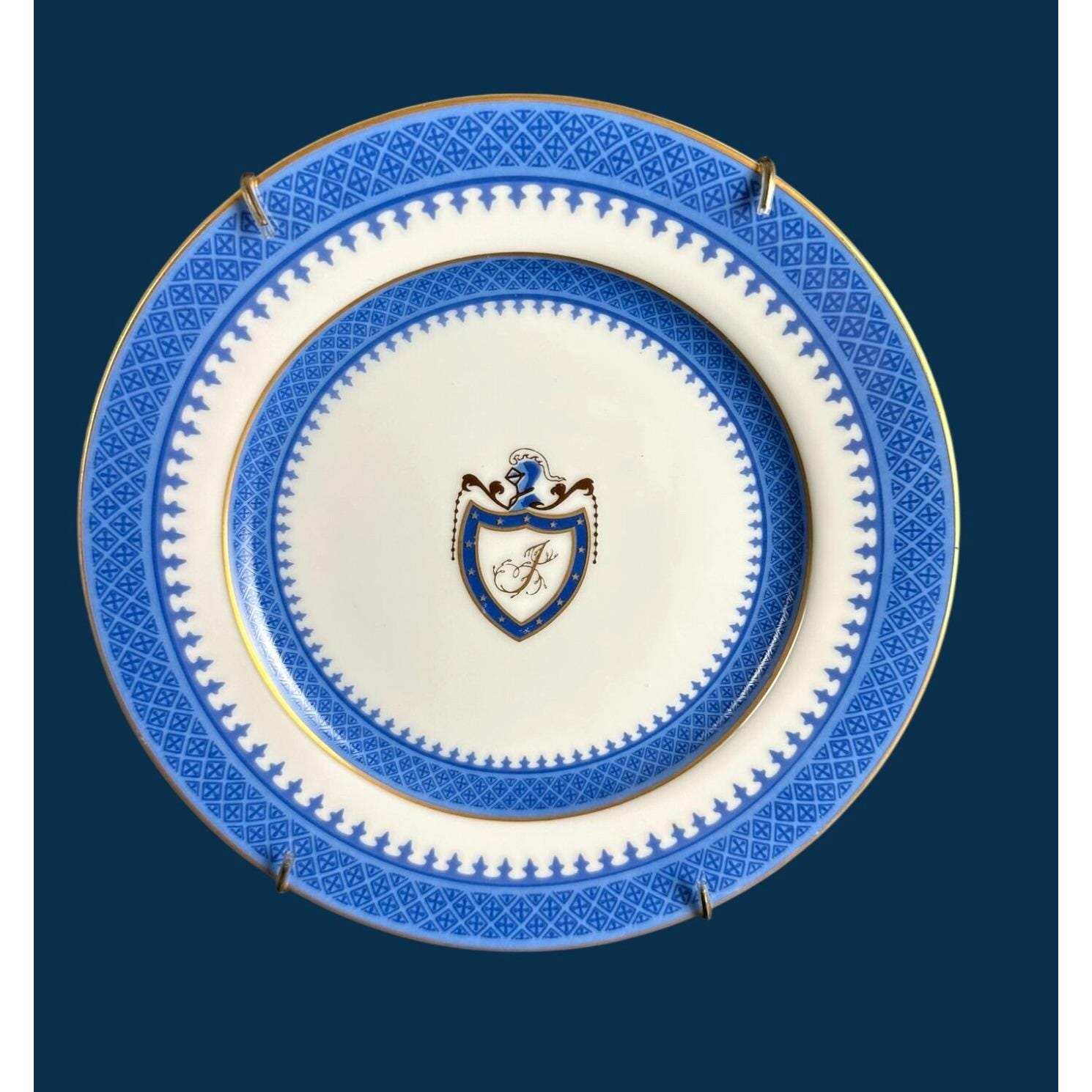 Thomas Jefferson Woodmere Blue White Porcelain Dessert Plate Gold