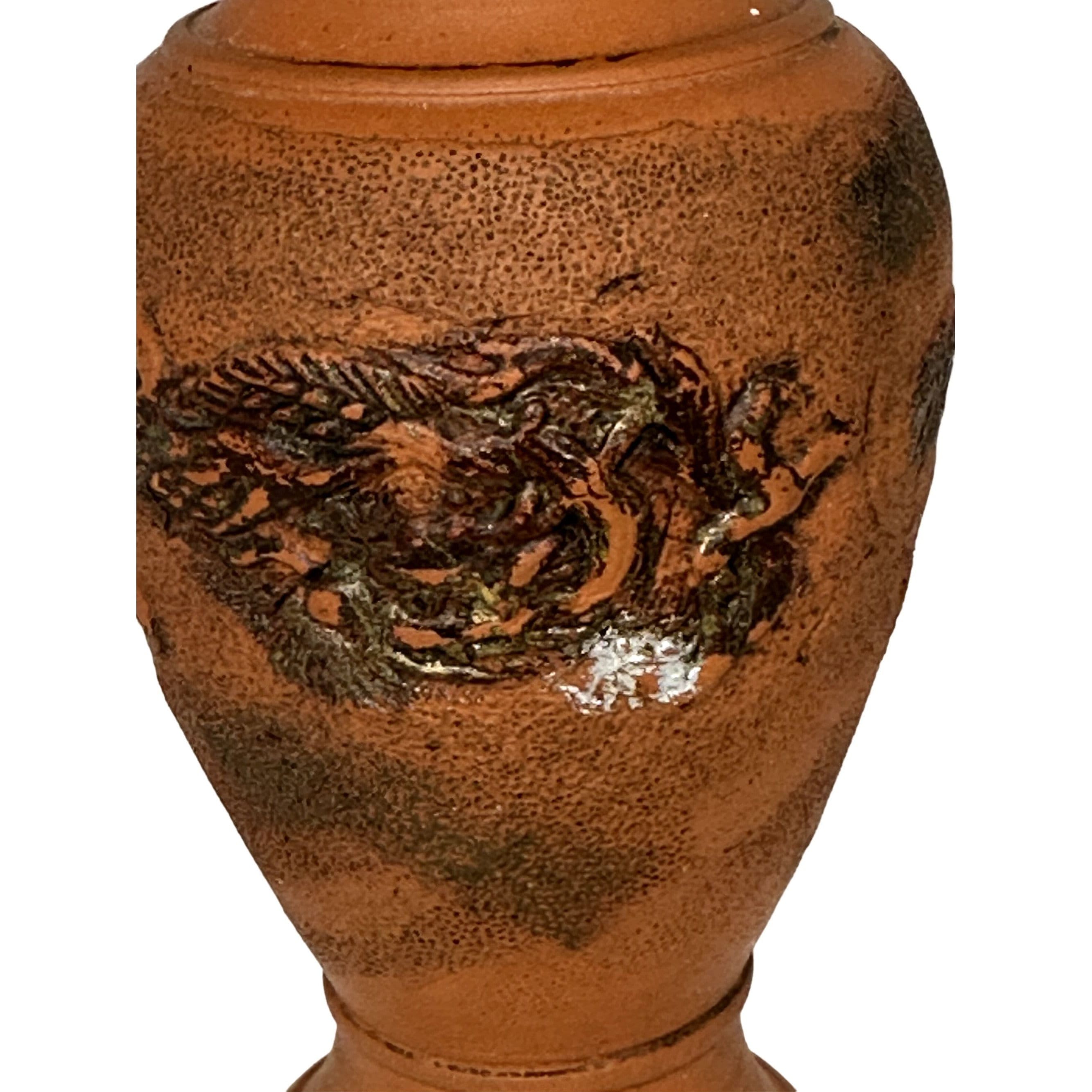 VTG 床焼きスタイル 赤土瓶 小さな花瓶 龍雲レリーフ 日本 アジア