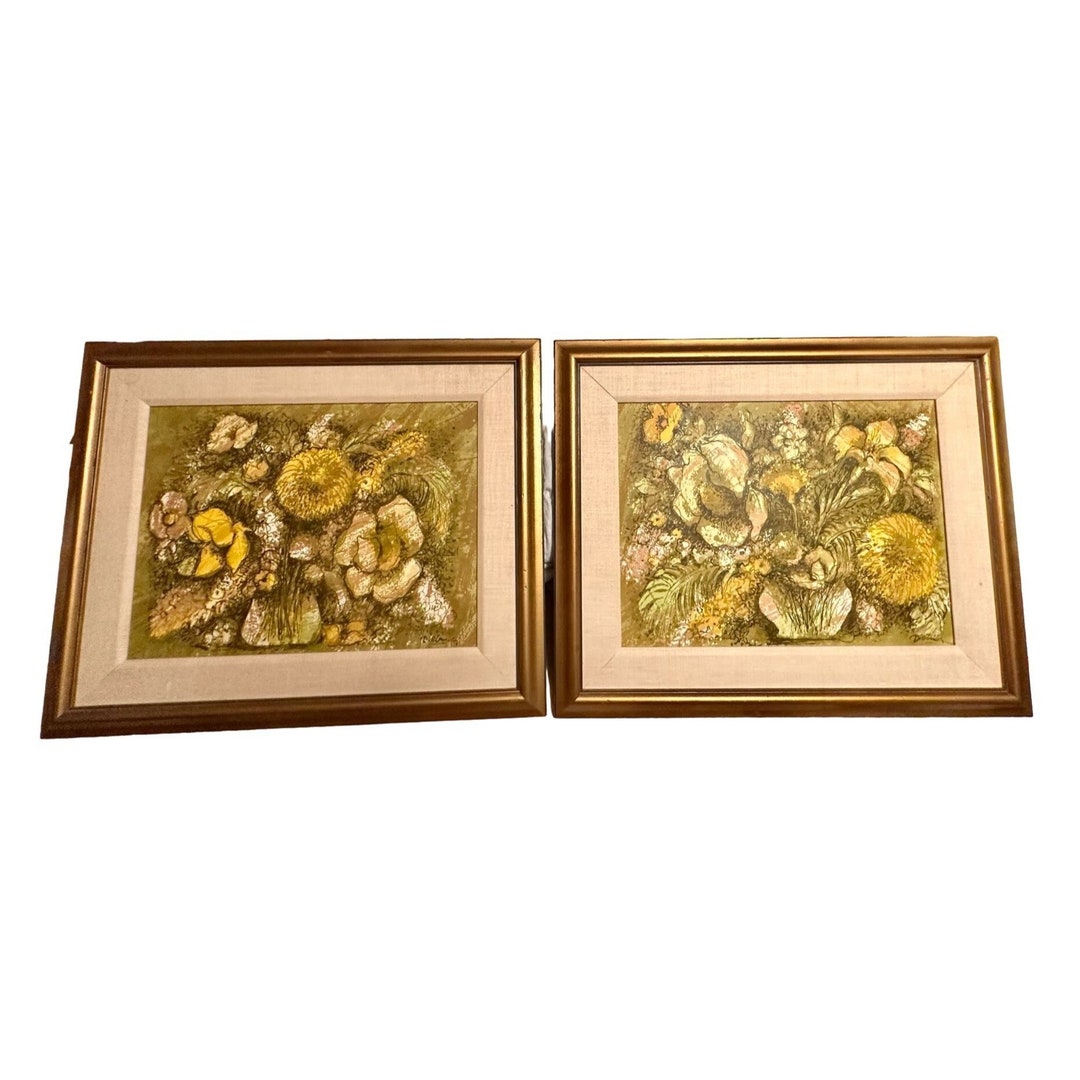 Vintage Pair of Large Serigraph Art by Dietrich Grunewald Mid Century