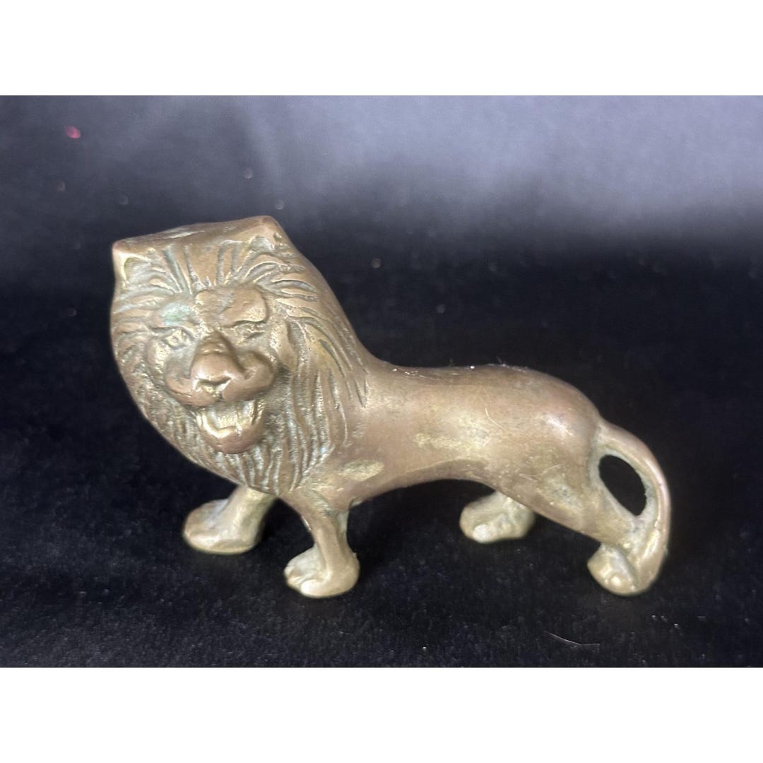 Vintage Brass Lion Figurine Brass Roaring Lion Figure Mid Century ...