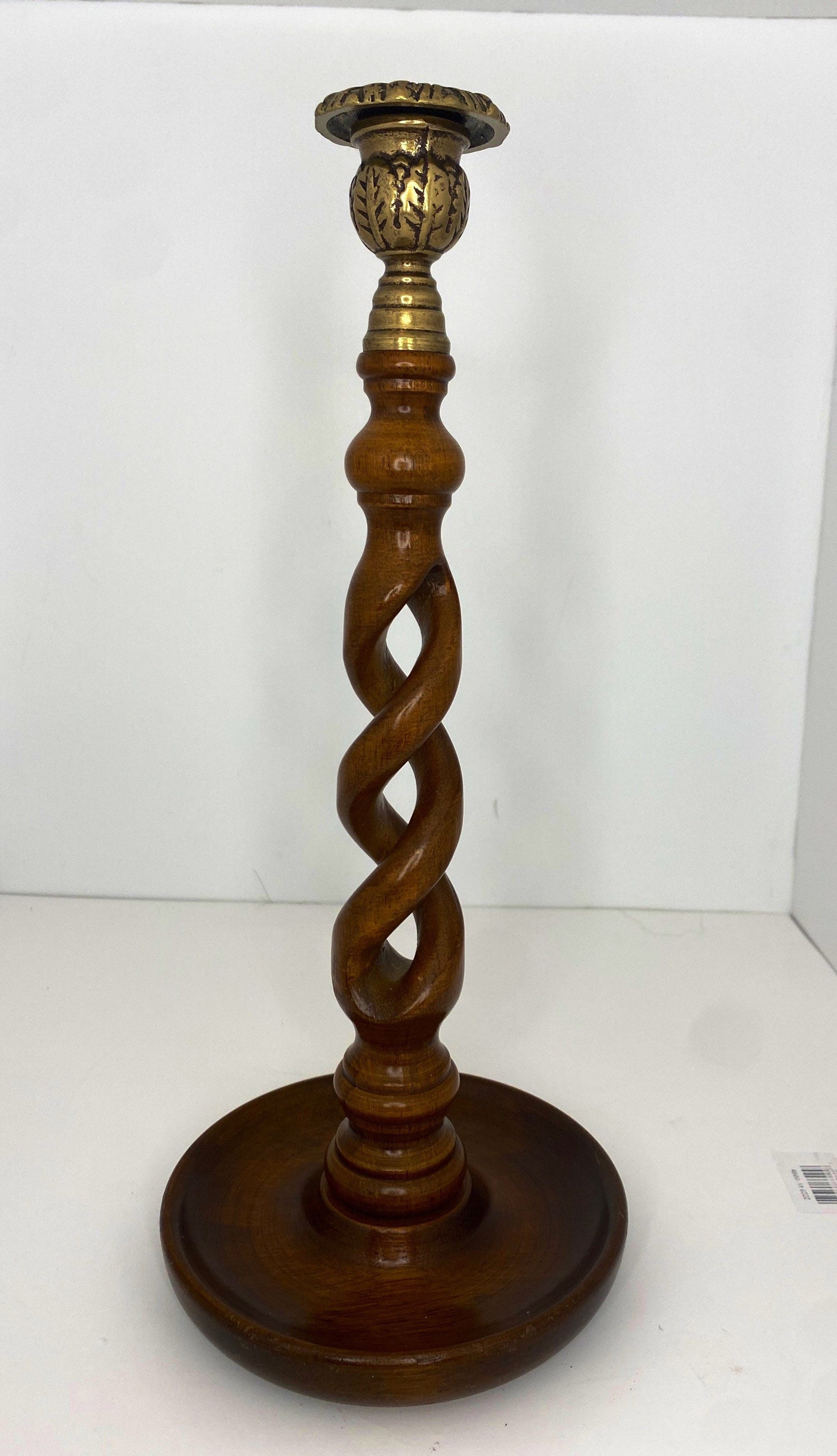 Antique Barley Twist Loop Oak Wood Candlestick With Brass Etsy UK