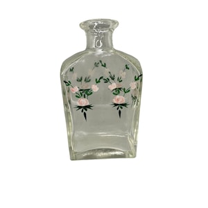 Vintage Decorative Glass Bottle Hand Painted Pink Floral Pattern