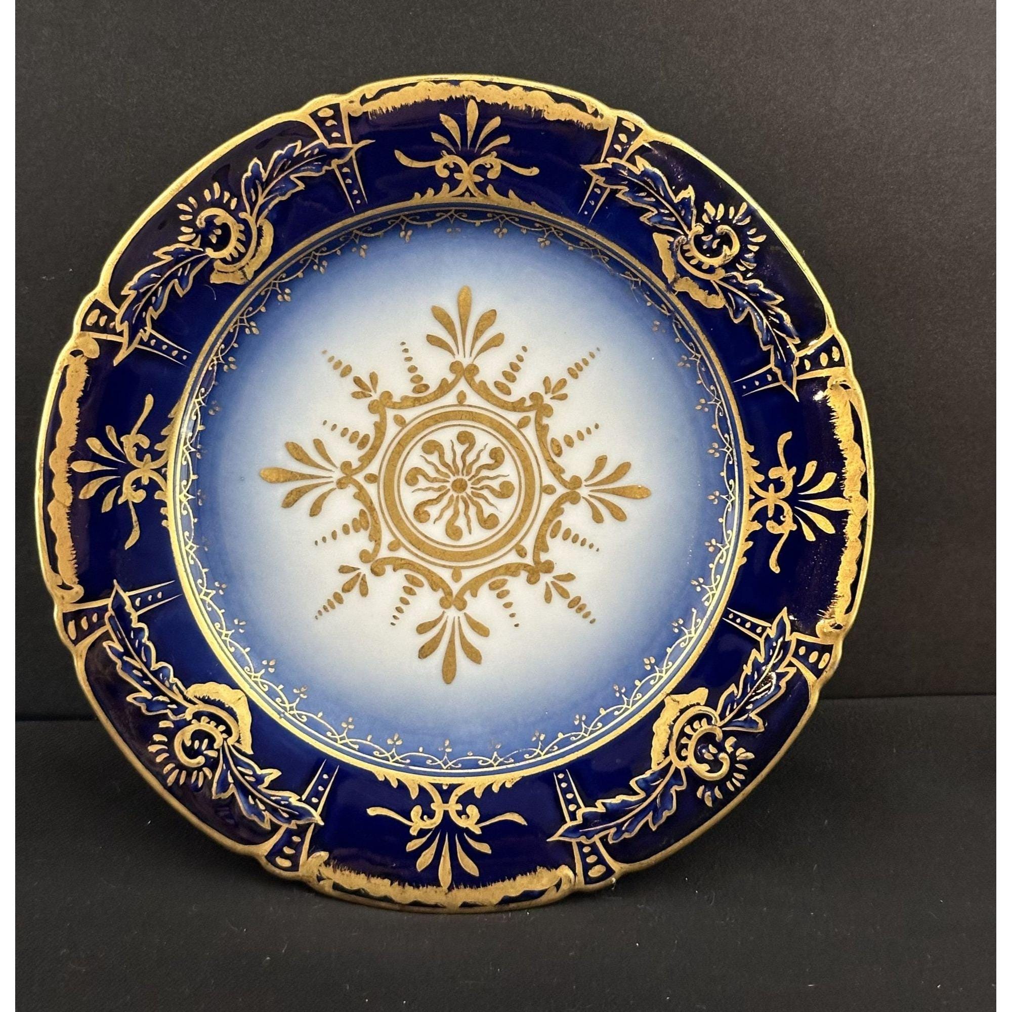 Antique William Lycett Atlanta GA Hand-painted Cobalt Blue Gold