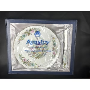 Aynsley Fine English Bone China Floral Plate & Knife Set Cheese Plate entertaining Floral New in Box