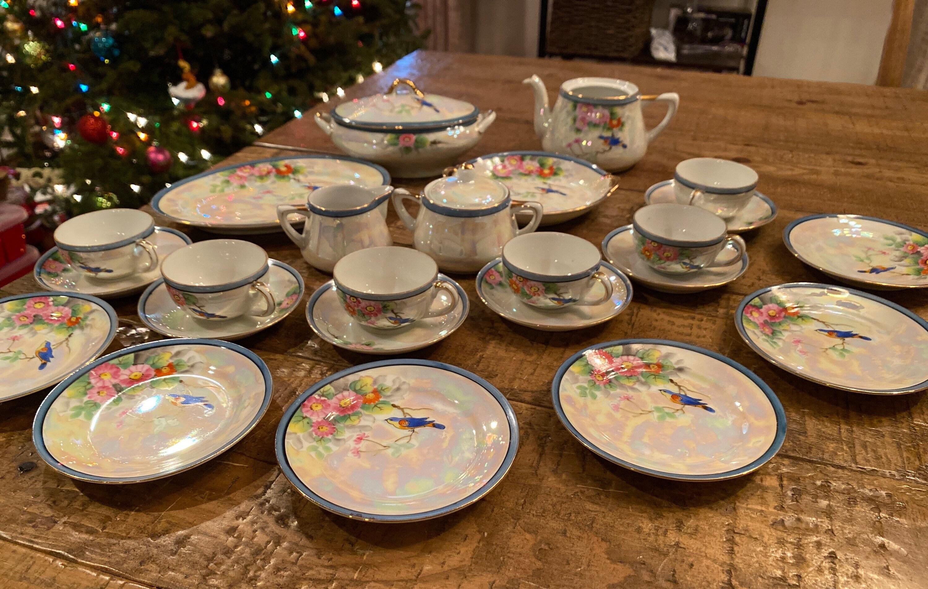 Twenty-four (24) Piece Noritake Iridescent Blue Bird Child's Hand