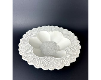 Claire Burke Porcelain White Ornate Pattern Flower shape Bowl Matte Finish